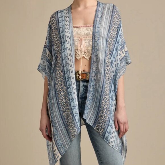 Lucky Brand Accessories - Lucky Brand Blue Boho Kimono OS Festival Coastal Grandma Flowy Vacation Resort